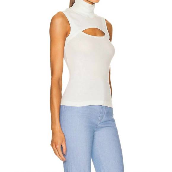 NEW ROSETTA GETTY sleevless cutout turtleneck top in mint - Picture 2 of 4